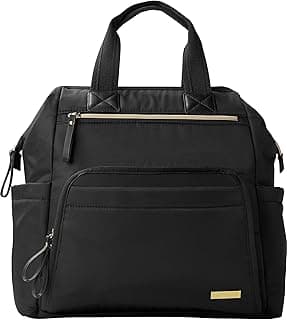 Diaper Bag Backpack: Mainframe Large Capacity Wide Open Structure with Changing Pad & Stroller Attachement, Black with Gold Trim