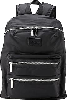 Coated Canvas City Backpack | Diaper Bag with Changing Pad | Black Coated Canvas with Silver Hardware | PVC-Free Lining | 16 x 5 x 18